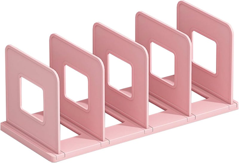 SAYEEC Desk File Sorter Vertical Desktop File Folder Organizer 4 Section Plastic Book Holder Adjustable Shelf Dividers Closet Purse Handbag Mail Binder Organizer Magazine Rack Stand Bookshelf (Pink) - Image 1